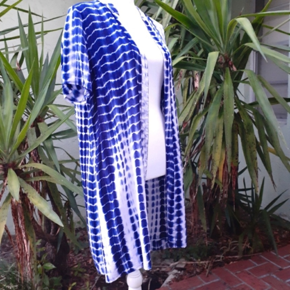 Blue LF Open T Back Kimono Duster